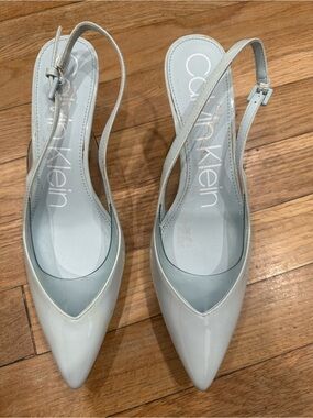 Calvin Klein Women's Glossy White Slingback Pointed Pumps